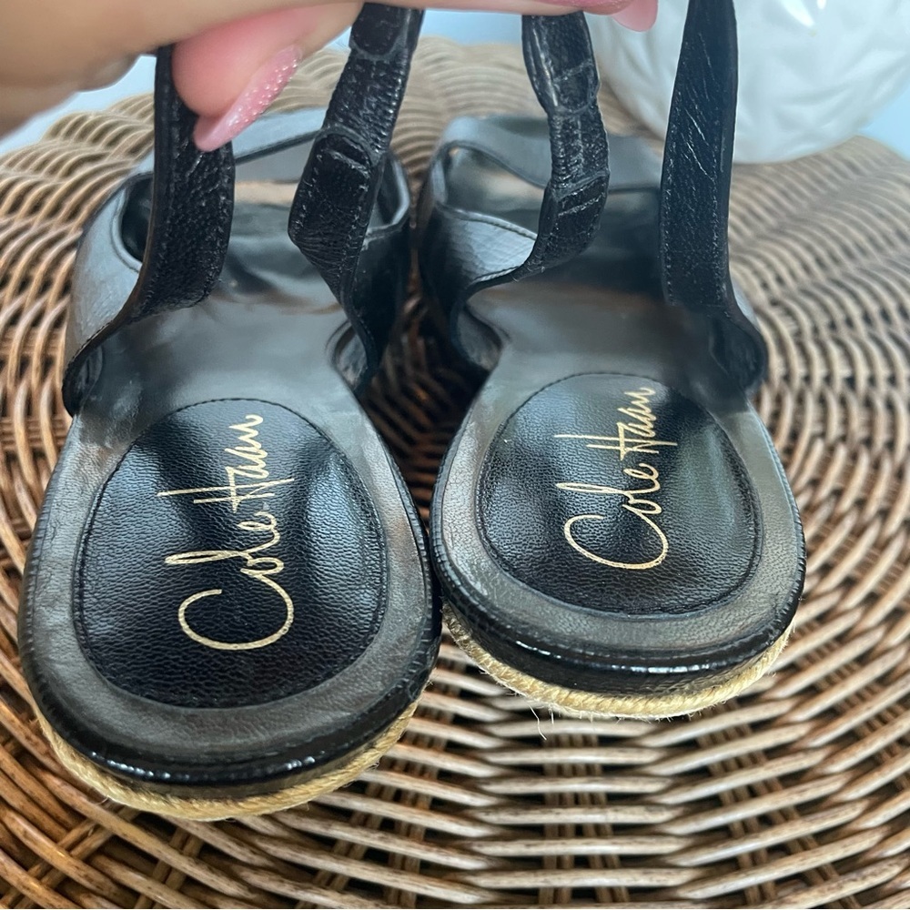 Cole Haan Black Peep-Toe Slingback Wedges - Picture 13 of 15